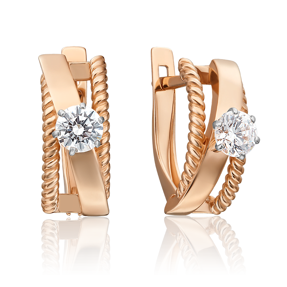 Серьги с английским замком из комбинированного золота с фианитом 02-4489-00-501-1111-38