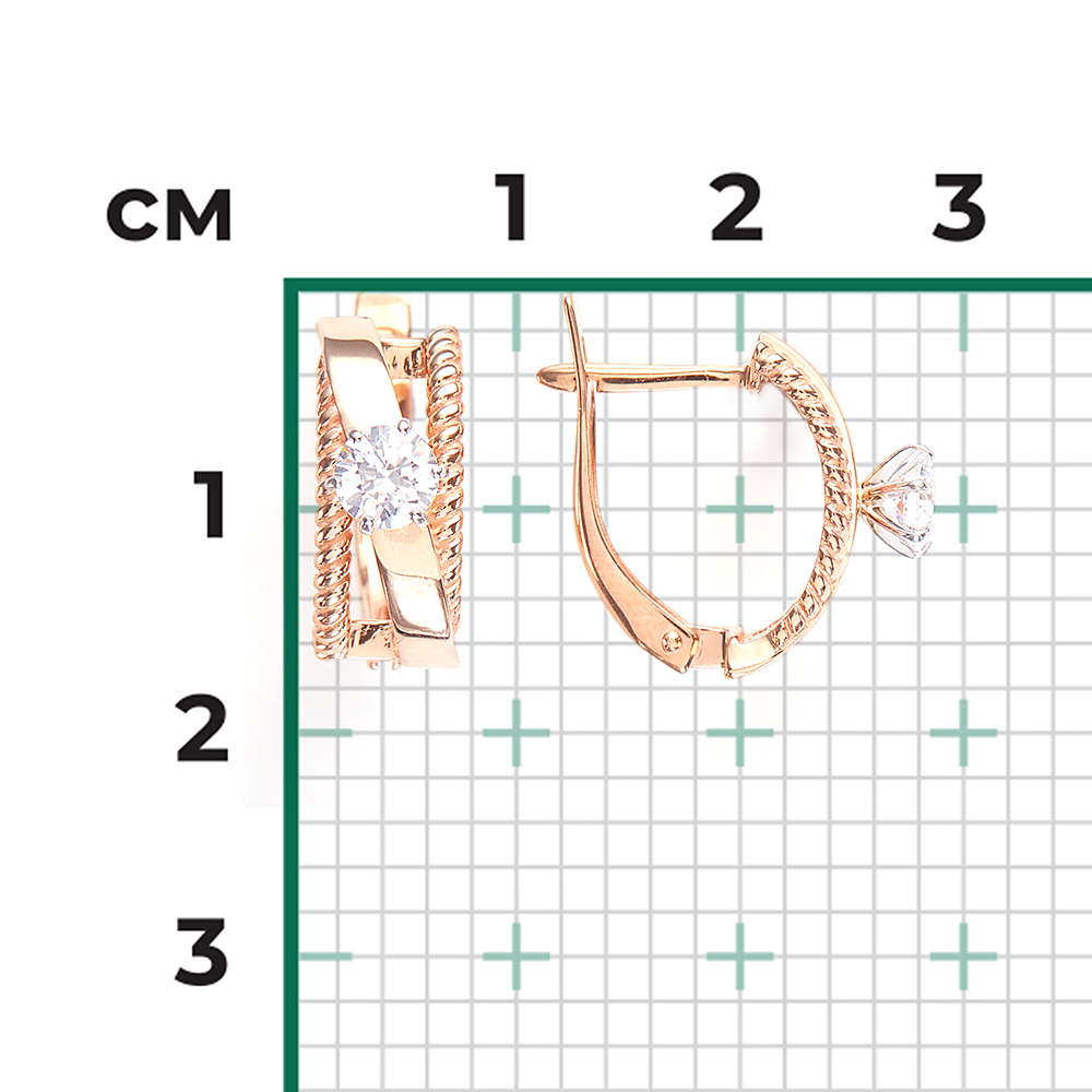 Серьги с английским замком из комбинированного золота с фианитом 02-4489-00-501-1111-38