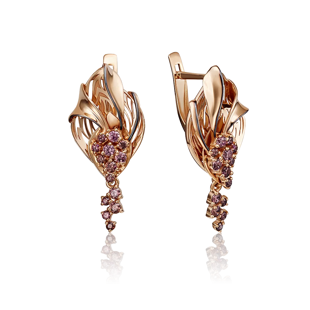 Серьги с английским замком из красного золота с фианитами 02-3979-01-404-1110-48