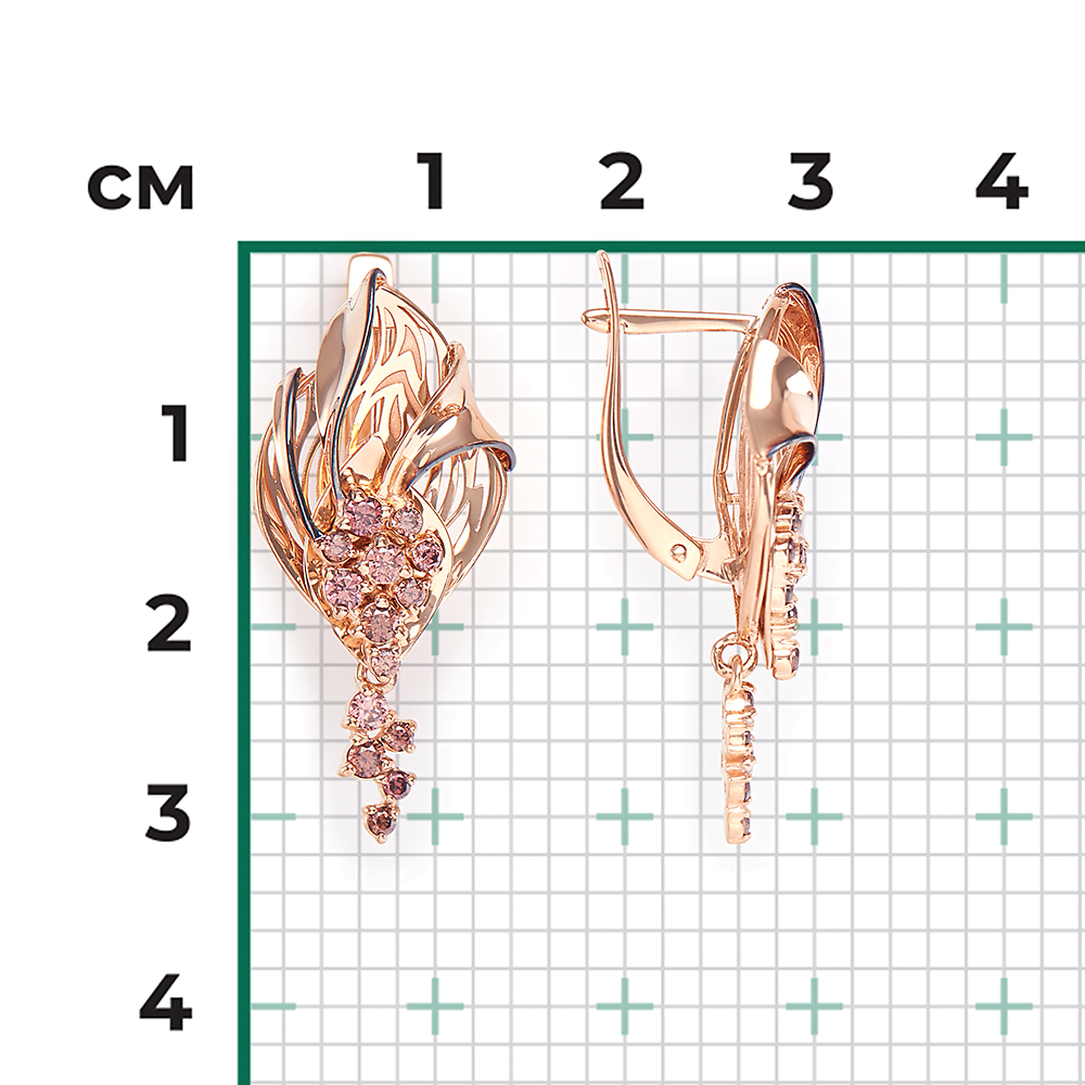 Серьги с английским замком из красного золота с фианитами 02-3979-01-404-1110-48