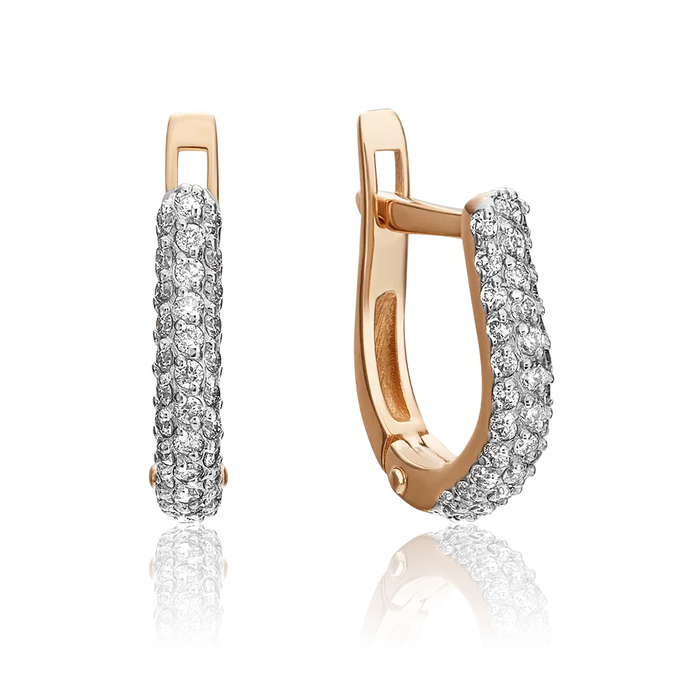 Серьги с английским замком из красного золота с бриллиантами 02-0852-00-101-1110-30