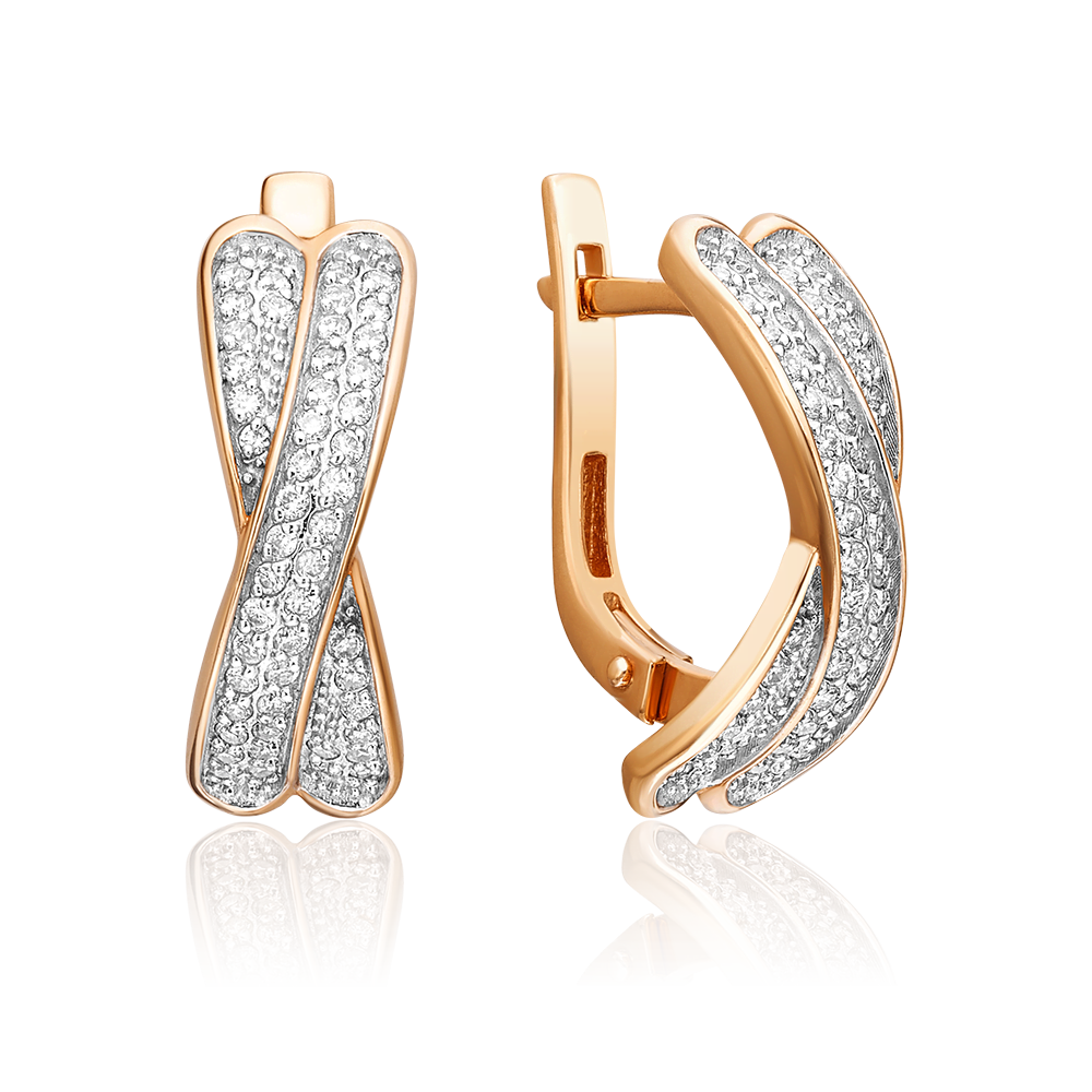 Серьги с английским замком из красного золота с бриллиантами 02-0853-00-101-1110-30