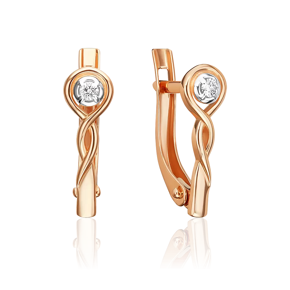 Серьги с английским замком из красного золота с бриллиантом 02-5618-00-101-1110