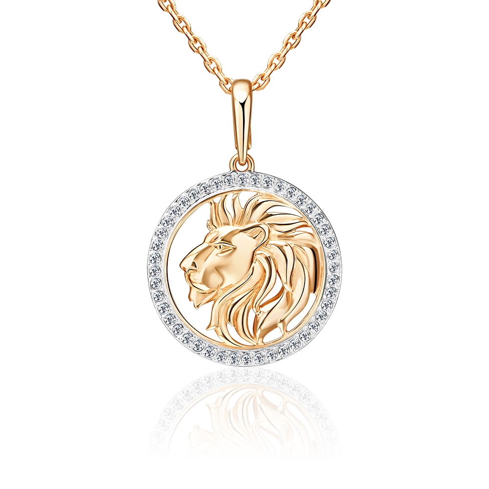 Подвеска «Знак зодиака Лев» из красного золота с фианитами 03-3641-04-401-1110