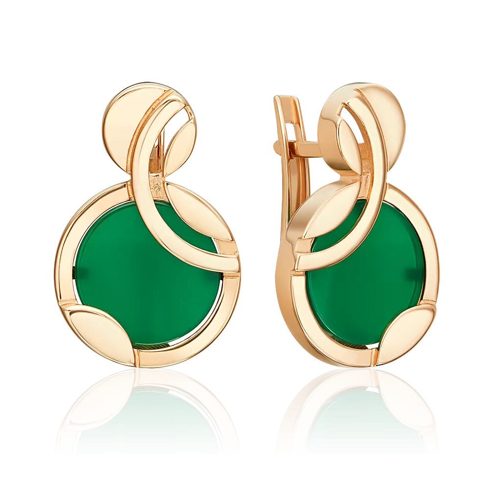 Серьги с английским замком из красного золота с агатом 02-5456-00-749-1110