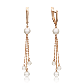 Серьги с английским замком из красного золота с жемчугом культивированным 02-4394-00-301-1110-31