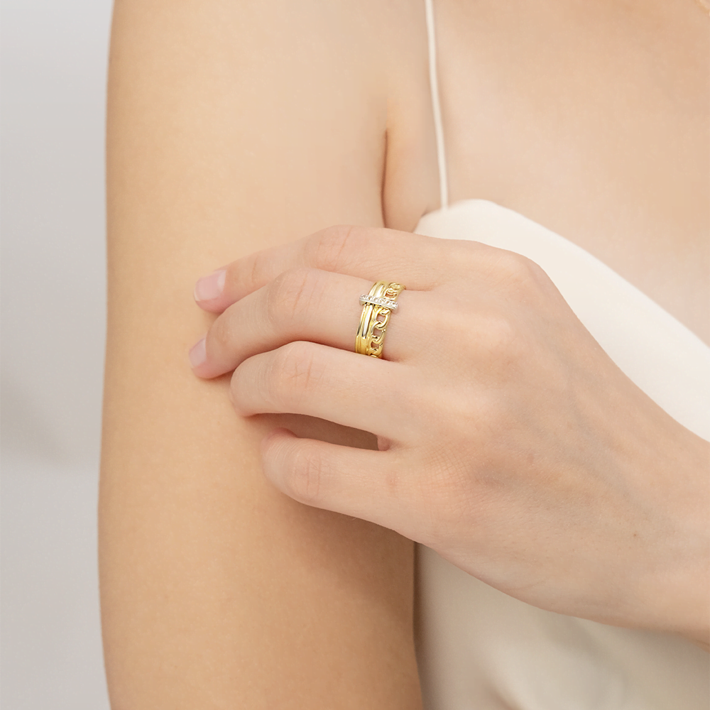 Кольцо «Стильная фантазия» из комбинированного золота с натуральными топазами white 01-5502-00-201-1121