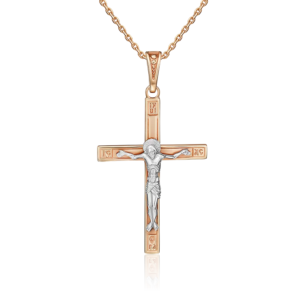 Православный крест из комбинированного золота 03-1054-00-000-1111-02