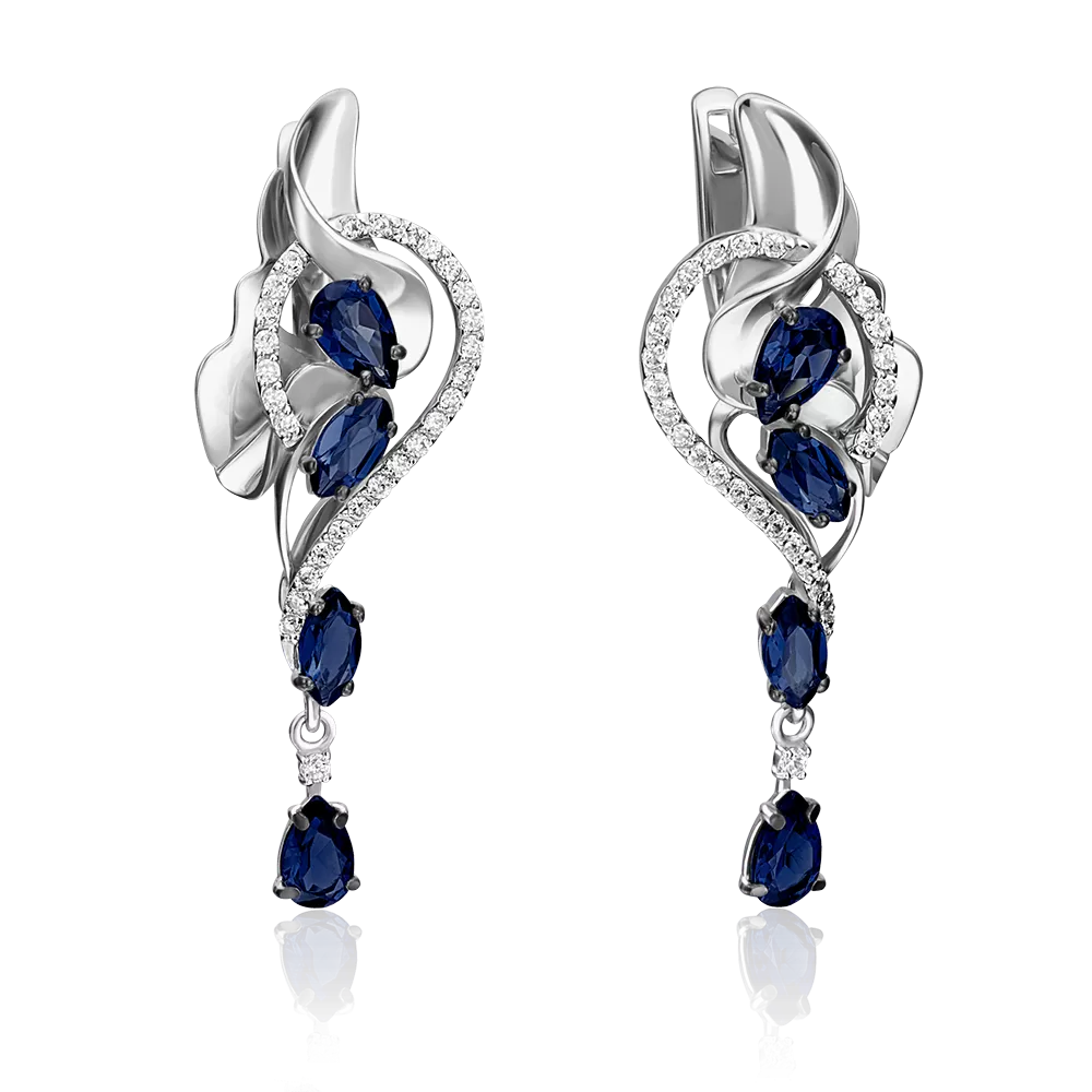 Серьги с английским замком из белого золота с сапфирами и бриллиантами 02-4189-00-105-1120-30