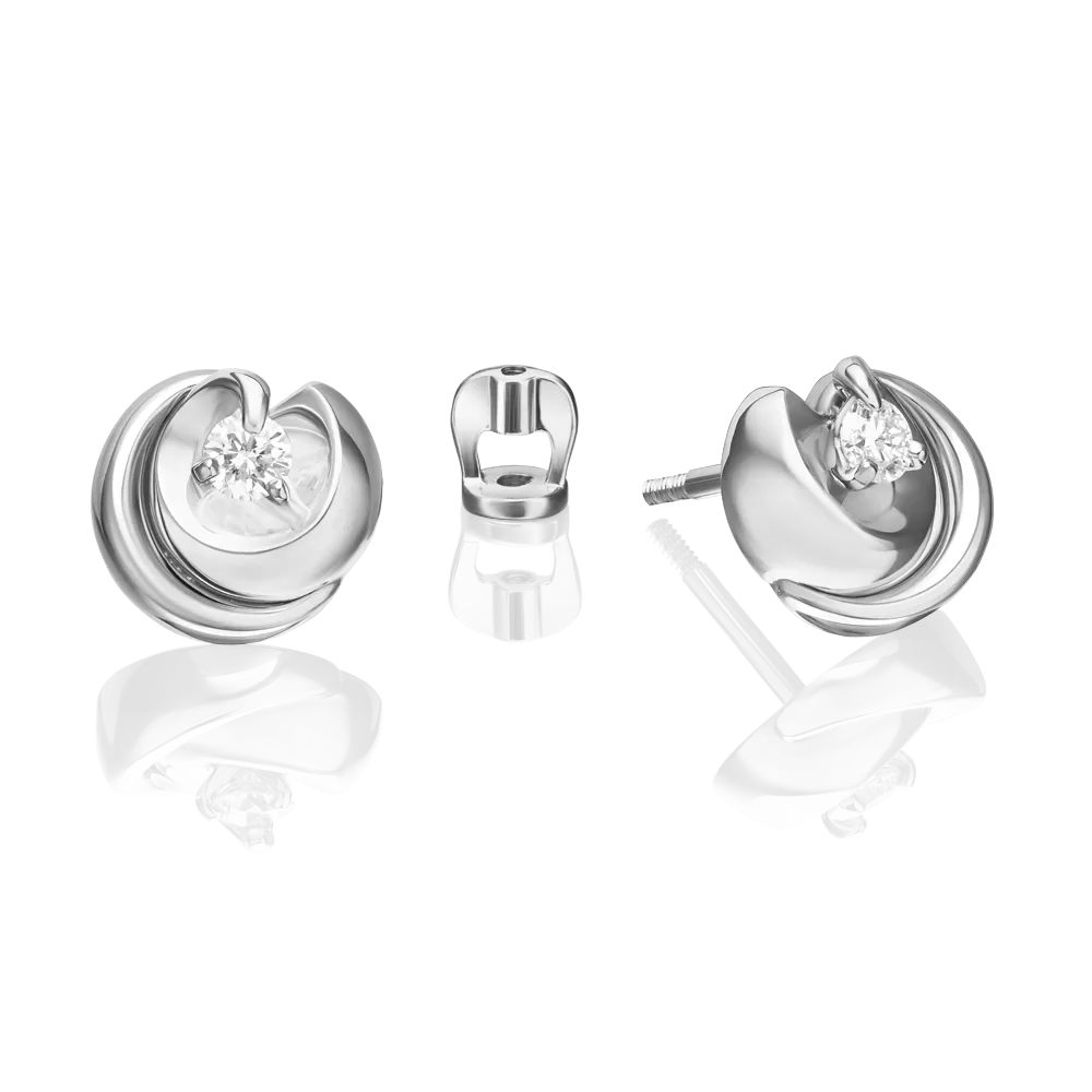 Серьги-пусеты из белого золота с бриллиантом 02-5214-00-101-1120