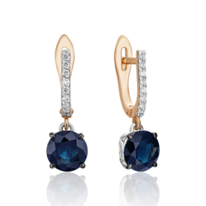 Серьги с английским замком из красного золота с сапфиром и бриллиантами 02-3073-00-105-1110-30