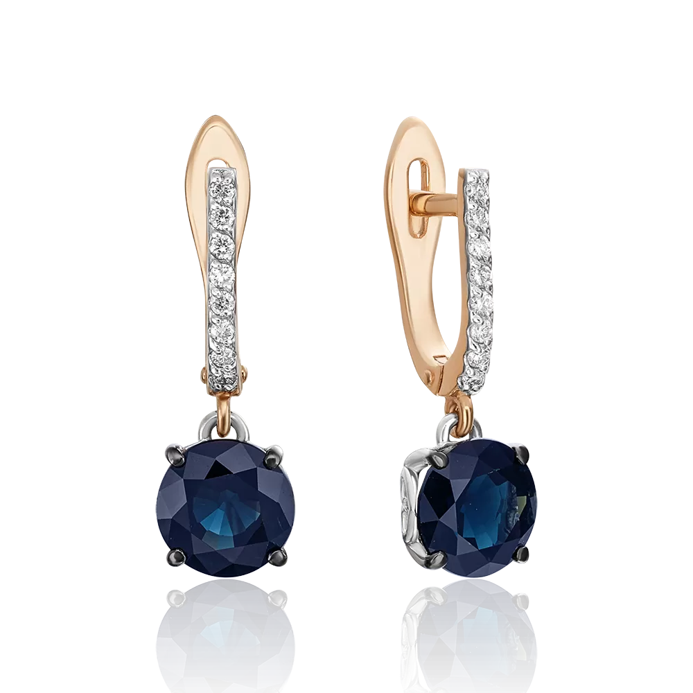 Серьги с английским замком из красного золота с сапфиром и бриллиантами 02-3073-00-105-1110-30