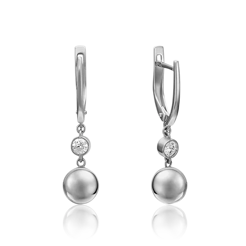 Серьги с английским замком из белого золота с фианитом 02-4492-00-501-1120-38