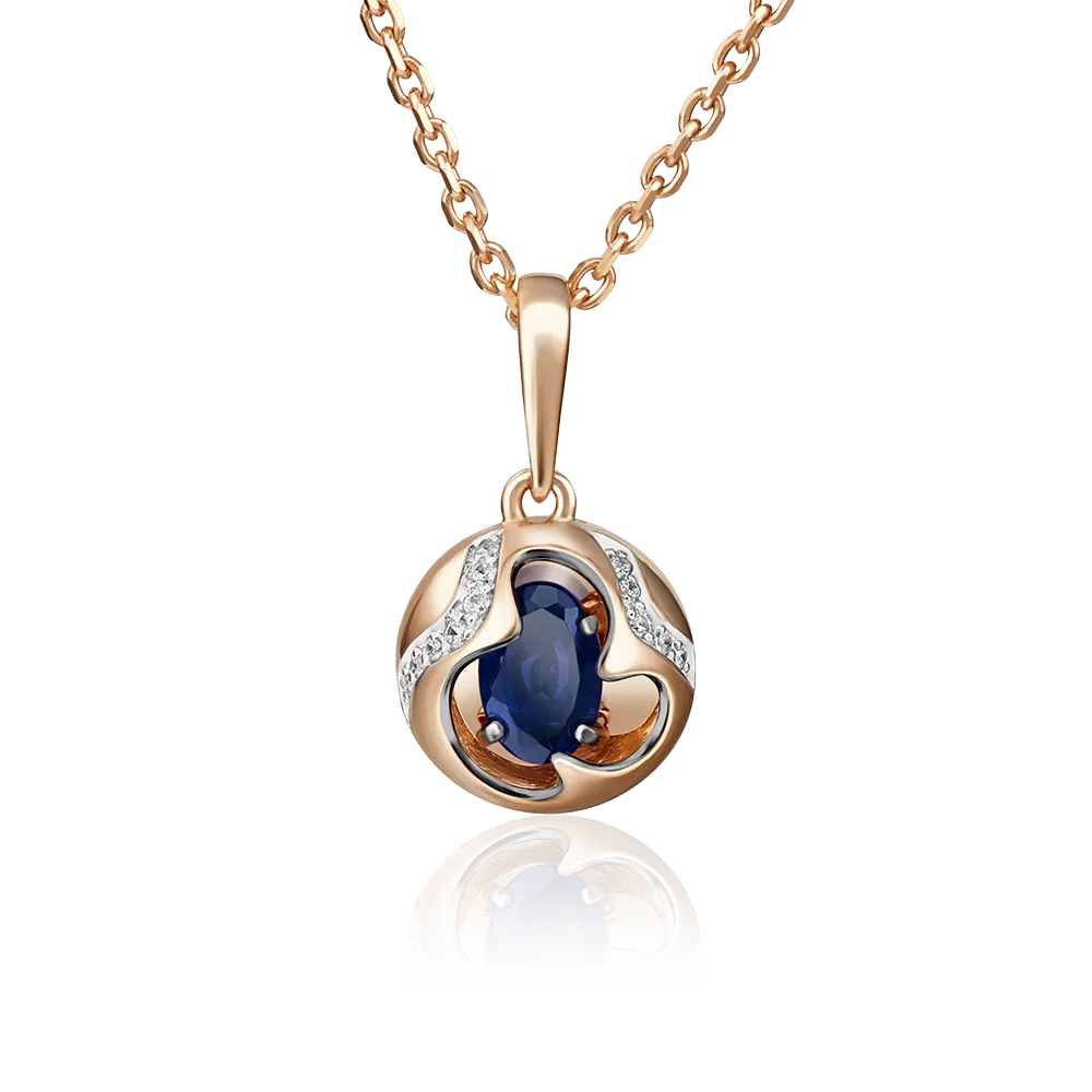 Подвеска из красного золота с сапфиром и бриллиантами 03-2842-00-105-1110-30