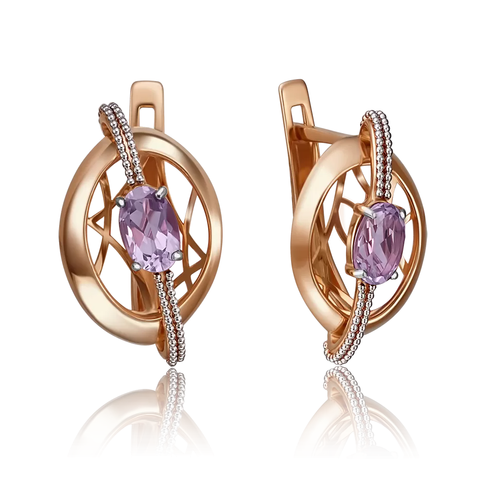 Серьги с английским замком из красного золота с аметистом 02-4146-01-203-1110-57