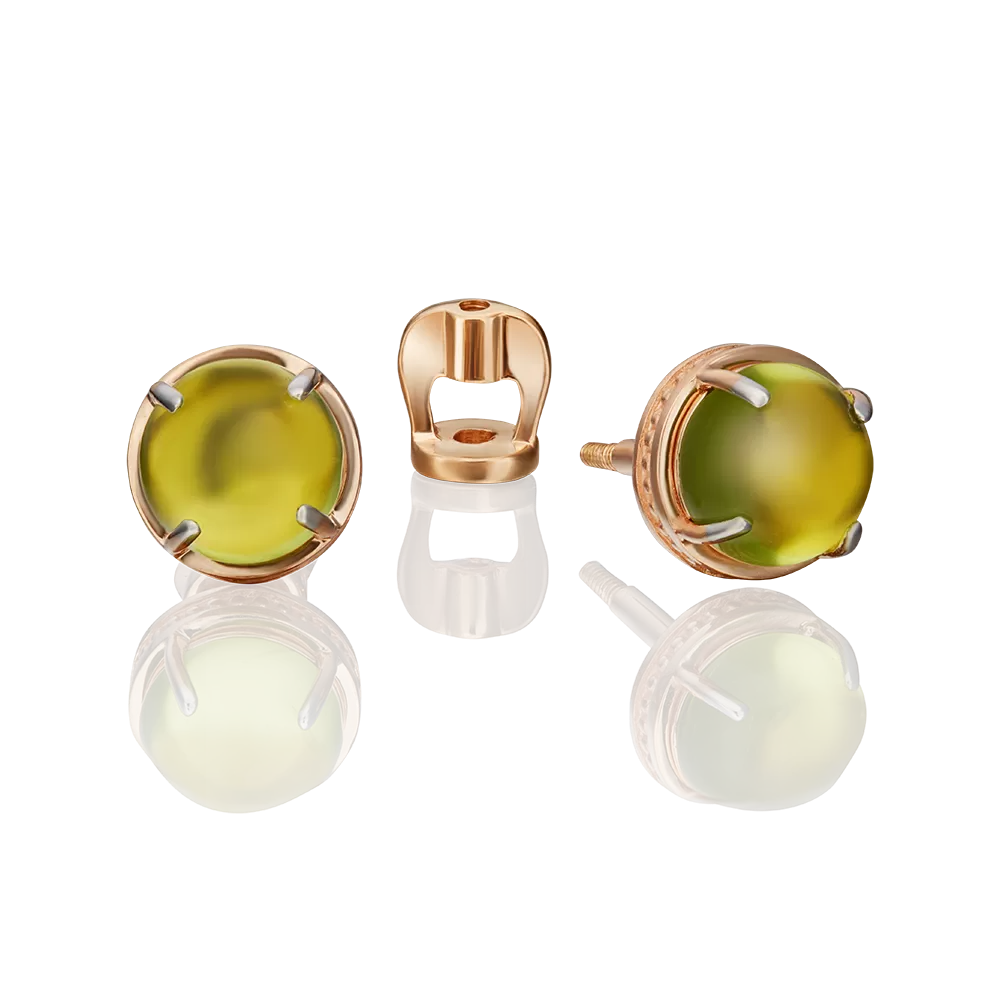 Серьги-пусеты из красного золота с хризолитом 02-4678-00-205-1110-46