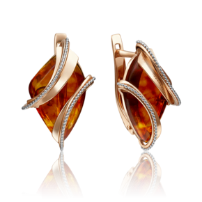 Серьги с английским замком из красного золота с янтарём 02-4130-00-271-1110-46
