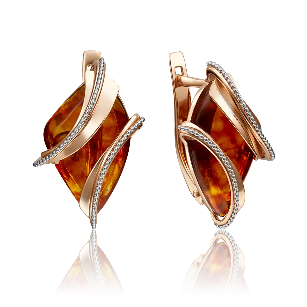 Серьги с английским замком из красного золота с янтарём 02-4130-00-271-1110-46
