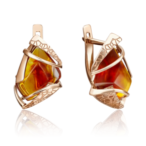 Серьги с английским замком из красного золота с янтарём 02-4094-00-271-1110-46