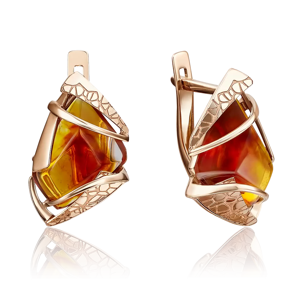 Серьги с английским замком из красного золота с янтарём 02-4094-00-271-1110-46