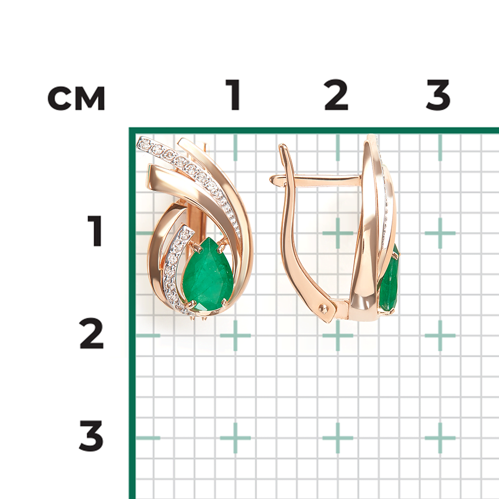 Серьги с английским замком из красного золота с изумрудом и бриллиантами 02-5474-00-106-1110