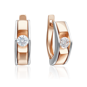 Серьги с английским замком из комбинированного золота с фианитом 02-4138-00-401-1111