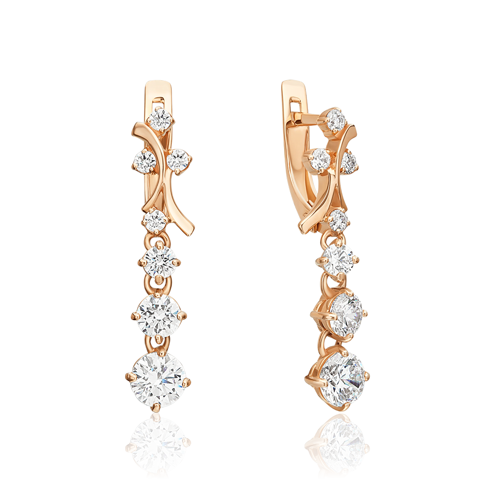 Серьги с английским замком из красного золота с фианитами 02-1718-00-501-1110-38