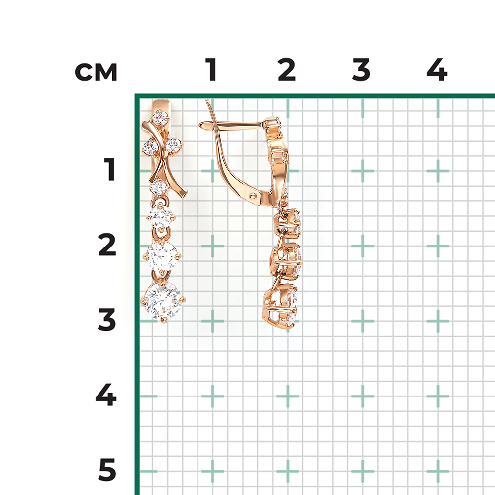 Серьги с английским замком из красного золота с фианитами 02-1718-00-501-1110-38