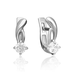 Серьги с английским замком из белого золота с фианитом 02-0346-00-501-1120-38