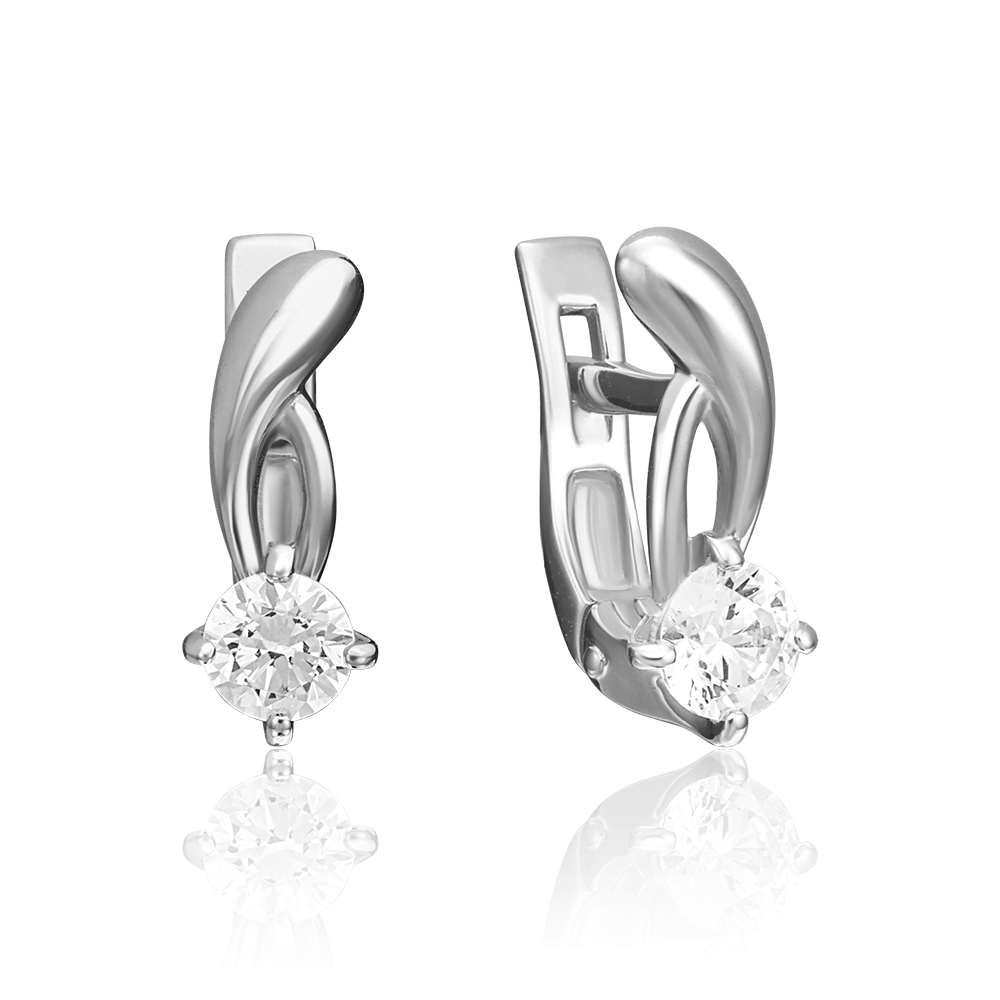 Серьги с английским замком из белого золота с фианитом 02-0346-00-501-1120-38