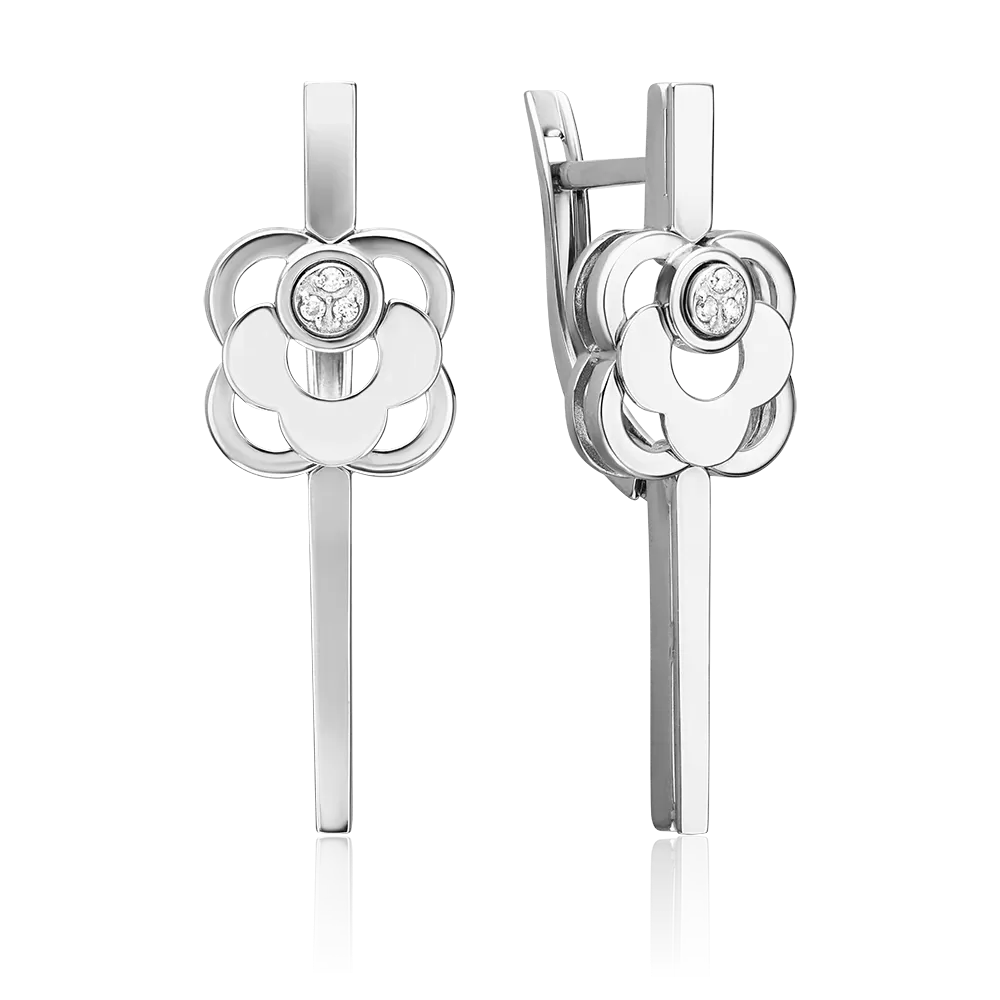 Серьги с английским замком из белого золота с бриллиантами 02-5028-00-101-1120