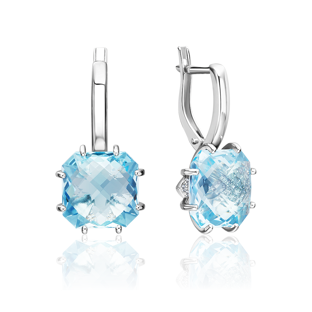 Серьги с английским замком из серебра с топазом и фианитами 02-2359-00-207-0200