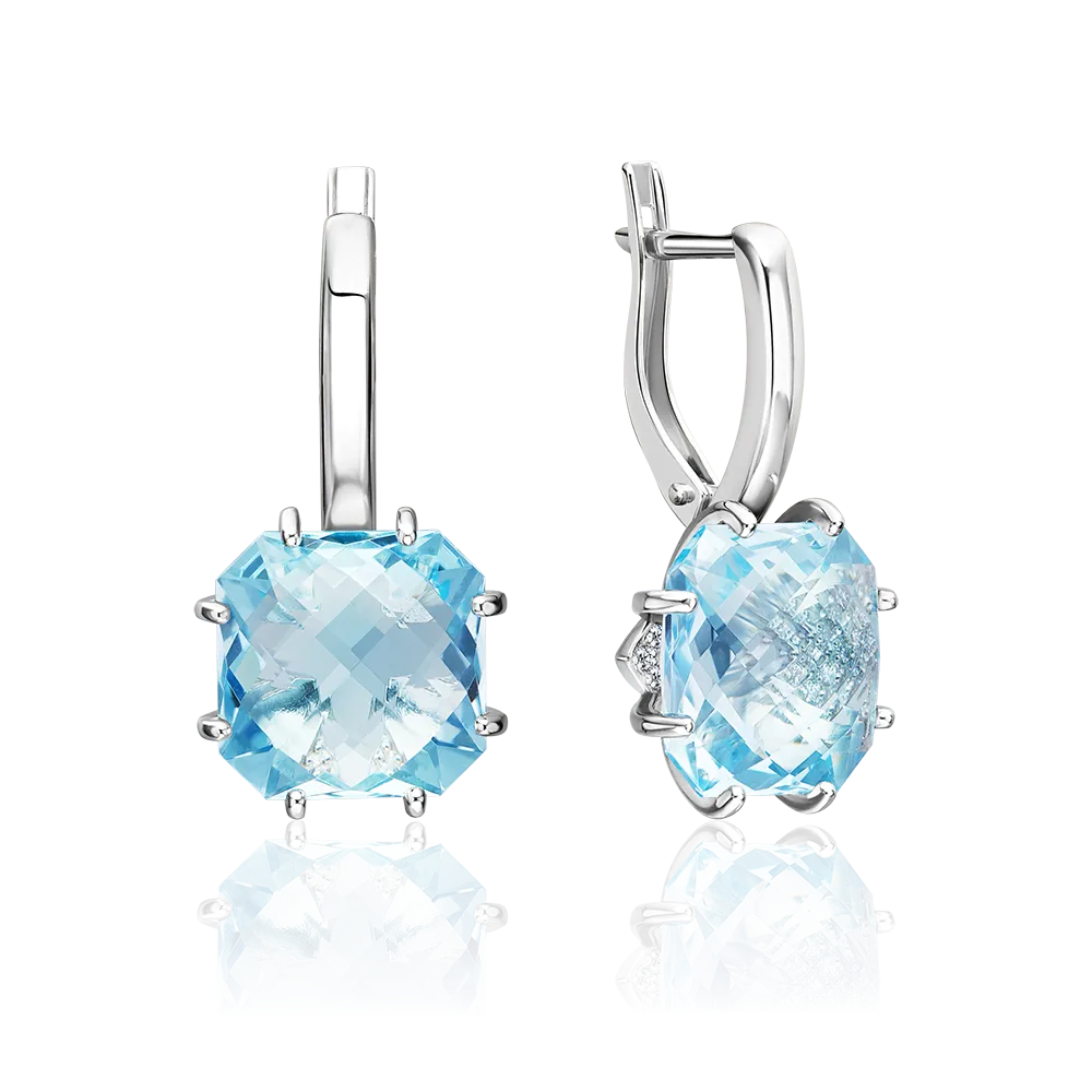 Серьги с английским замком из серебра с топазом и фианитами 02-2359-00-207-0200