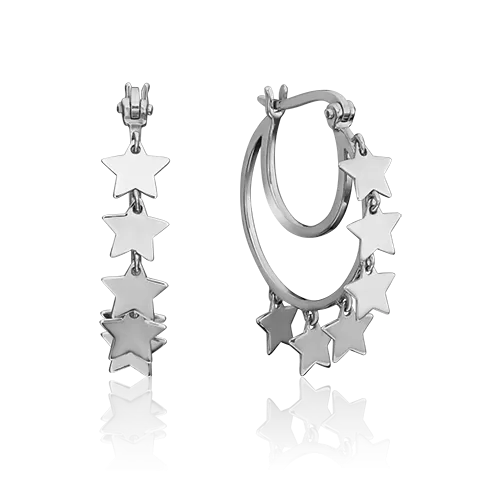 Серьги «Звёзды» с турецким замком из белого золота 02-4677-00-000-1120-48