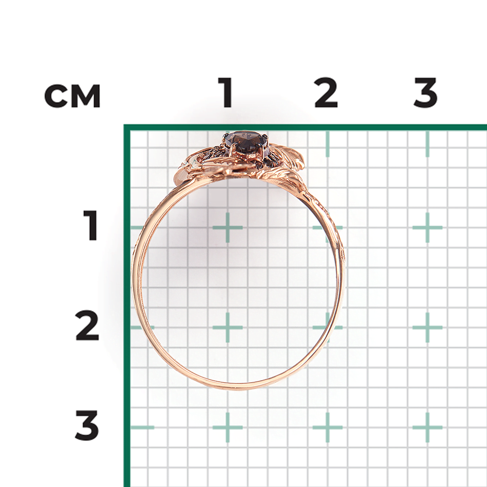 Кольцо «Сова» из красного золота с кварцем дымчатым, цитринами и эмалью 01-5174-00-226-1110-57