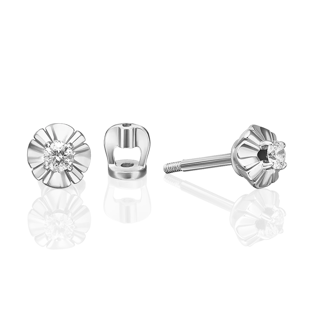 Серьги-пусеты из белого золота с бриллиантом 02-5339-00-101-1120