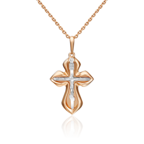 Православный крест из комбинированного золота с фианитом 03-2976-00-401-1111-48