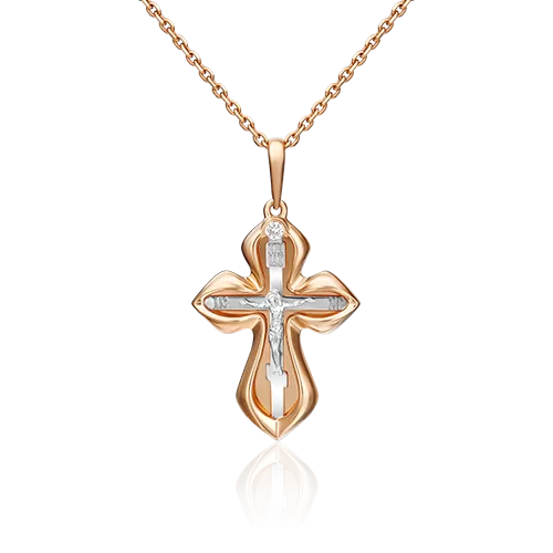 Православный крест из комбинированного золота с фианитом 03-2976-00-401-1111-48