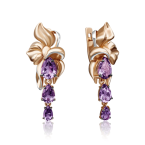 Серьги «Цветы» с английским замком из красного золота с аметистами 02-4324-00-203-1110-46