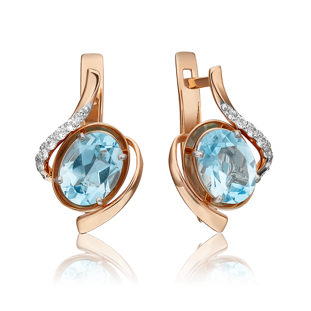 Серьги с английским замком из красного золота с топазом и натуральными топазами white 02-4458-00-201-1110-57