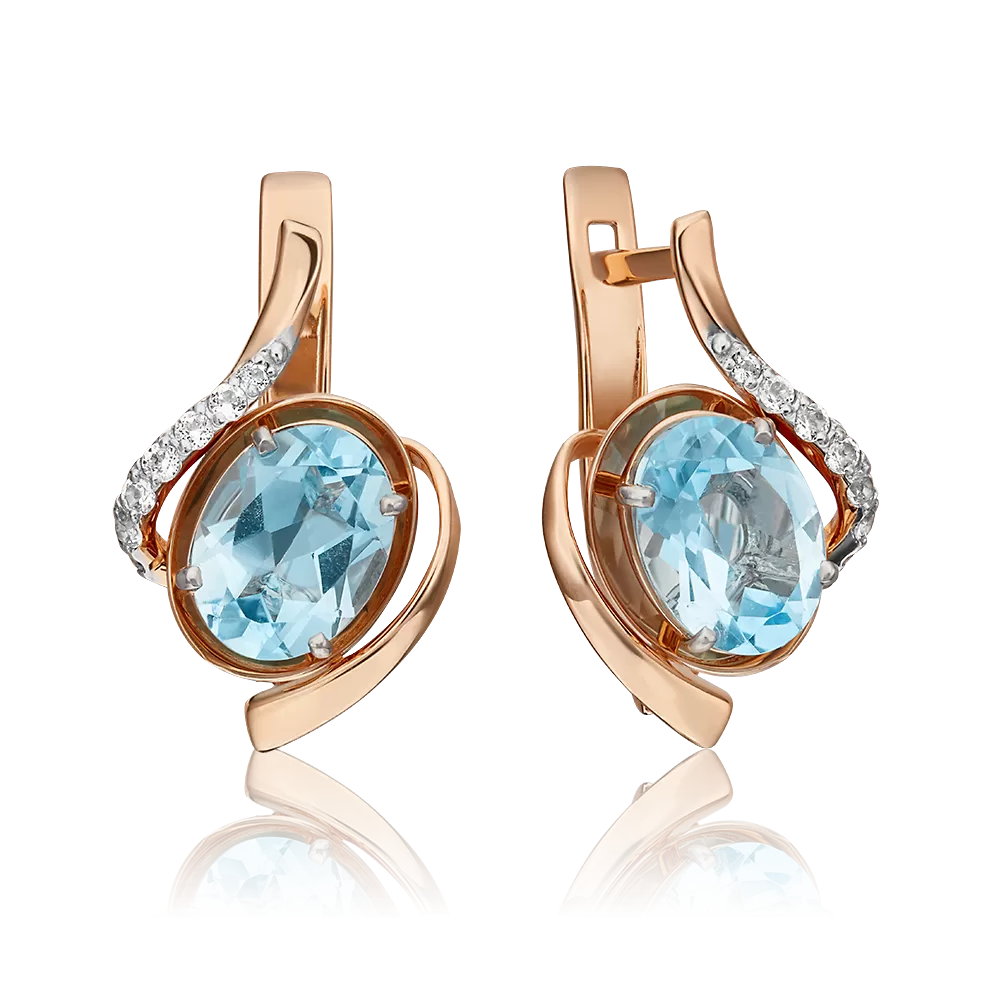 Серьги с английским замком из красного золота с топазом и натуральными топазами white 02-4458-00-201-1110-57