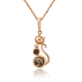 Подвеска «Кошка» из красного золота с кварцем дымчатым 03-3082-00-202-1110-57