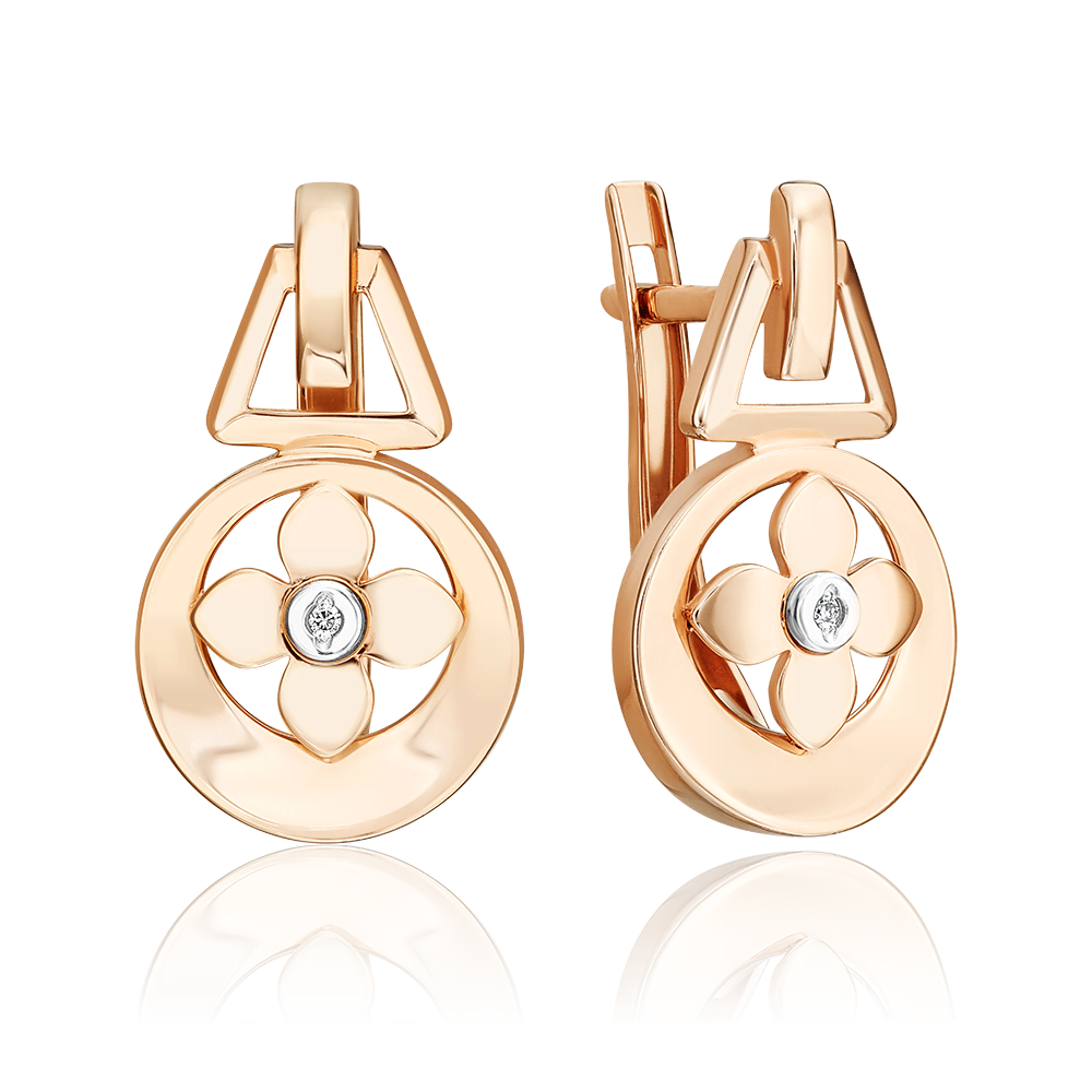 Серьги с английским замком из комбинированного золота с бриллиантом 02-5006-00-101-1111