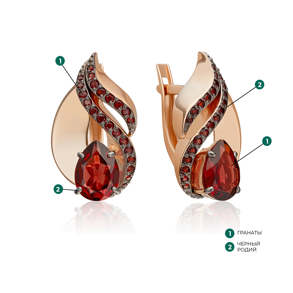 Серьги «Стихия Огня» из красного золота с гранатами 02-5183-00-204-1110