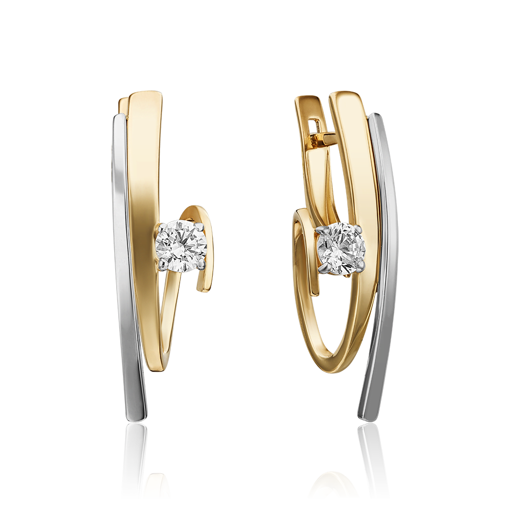 Серьги с английским замком из комбинированного золота с фианитом 02-4336-00-401-1121