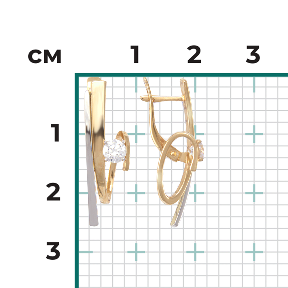 Серьги с английским замком из комбинированного золота с фианитом 02-4336-00-401-1121