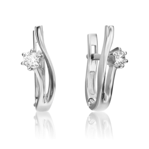 Серьги с английским замком из белого золота с бриллиантом 02-0463-00-101-1120-30
