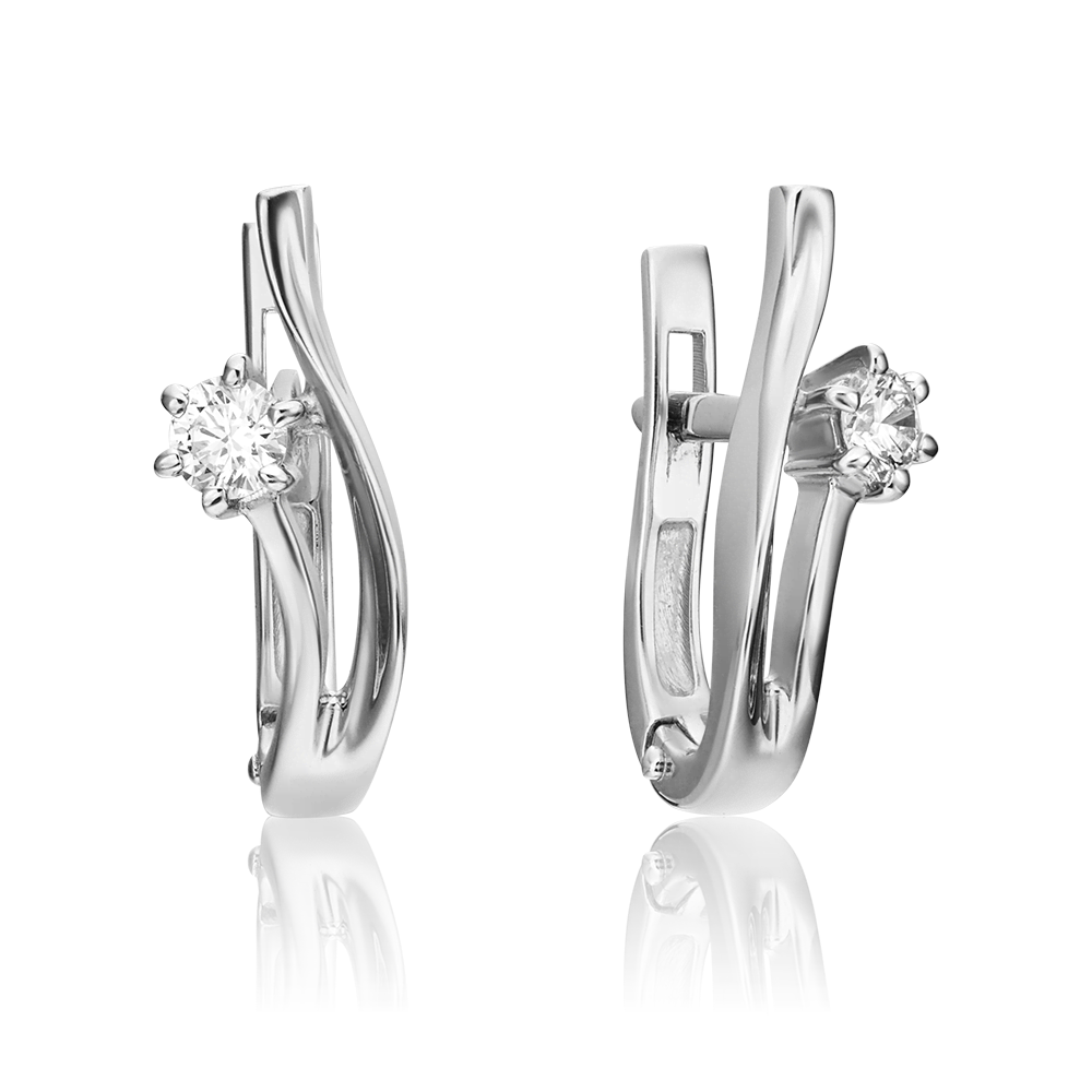 Серьги с английским замком из белого золота с бриллиантом 02-0463-00-101-1120-30
