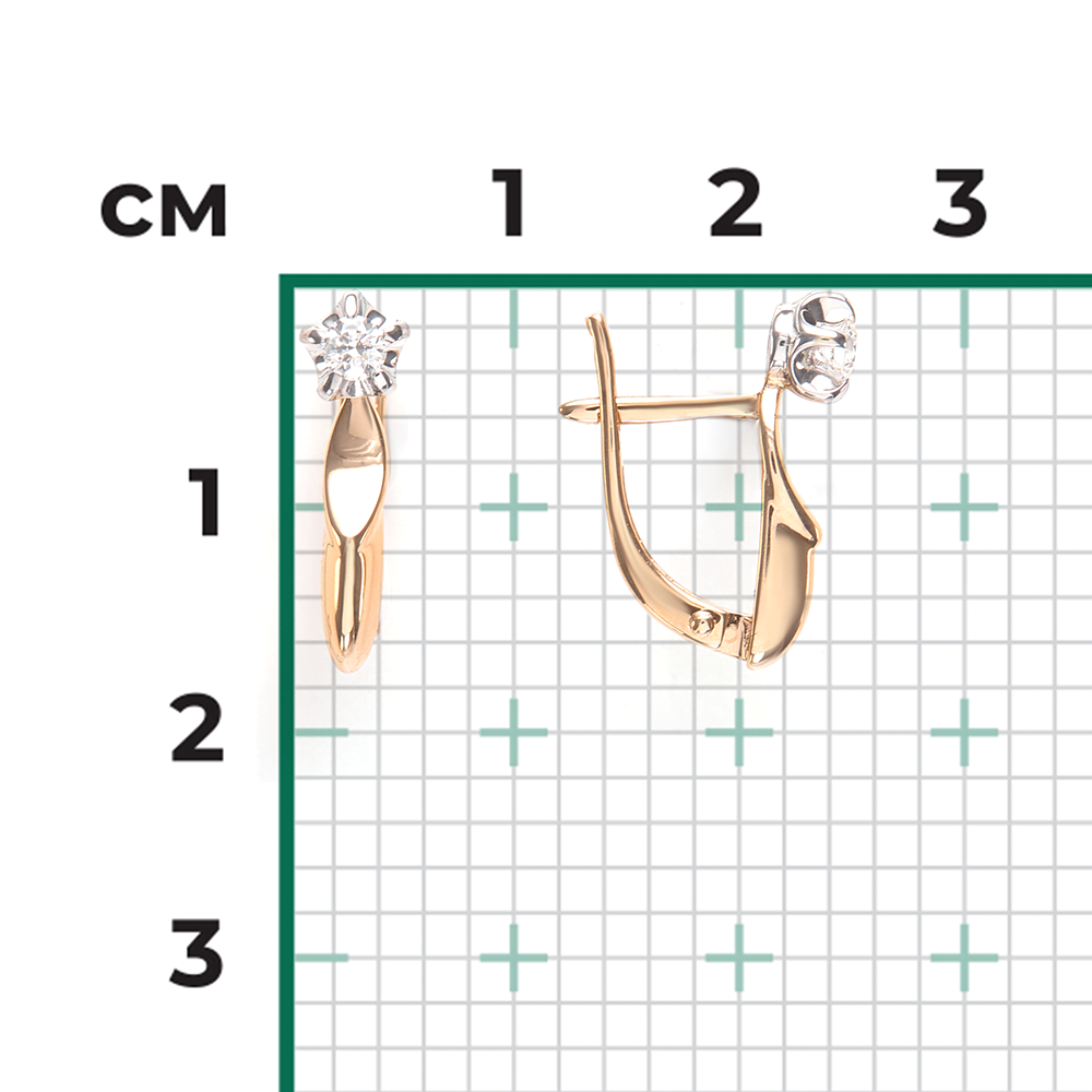 Серьги с английским замком из комбинированного золота с бриллиантом 02-0464-00-101-1111-30