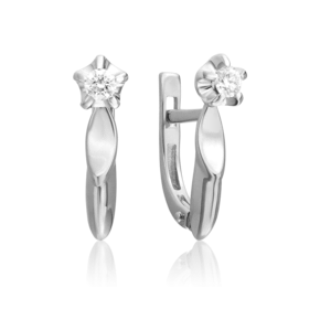 Серьги с английским замком из белого золота с бриллиантом 02-0465-00-101-1120-30